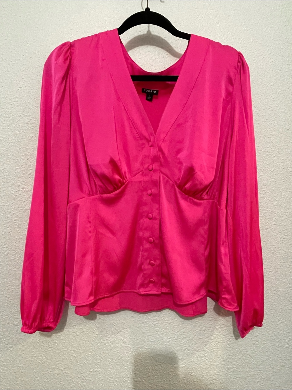 Torrid Pink Satin Button Front Pink Long Sleeve Blouse 1